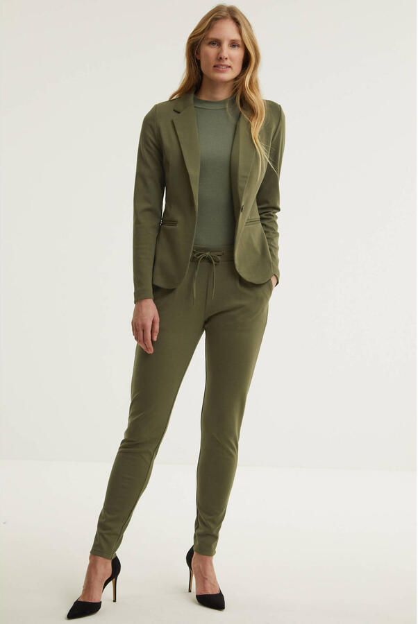 Ichi Elegante Jacquard Blazer Jas Zwart Lizard Green Dames