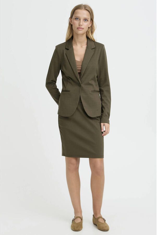 Ichi Elegante Jacquard Blazer Jas Zwart Lizard Green Dames - Foto 3