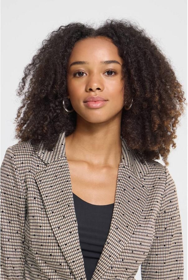 ICHI getailleerde geruite blazer met stippen bruin
