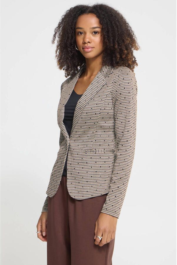 ICHI getailleerde geruite blazer met stippen bruin - Foto 3