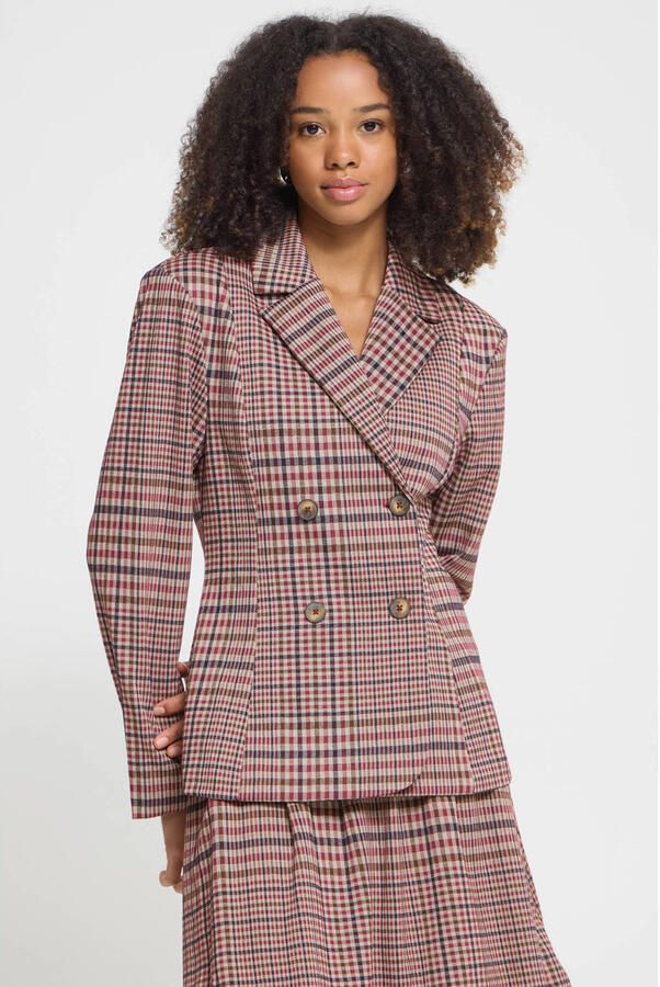 ICHI getailleerde geruite blazer rood