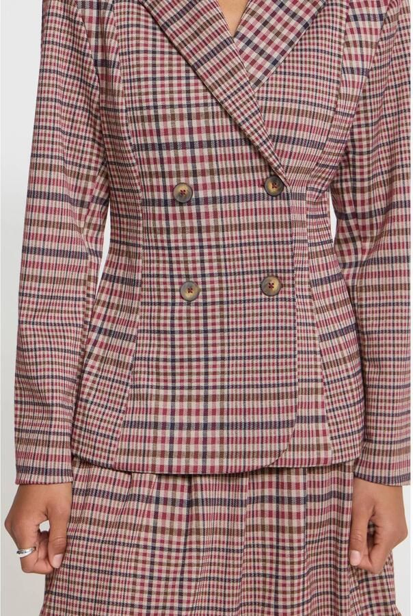 ICHI getailleerde geruite blazer rood - Foto 3