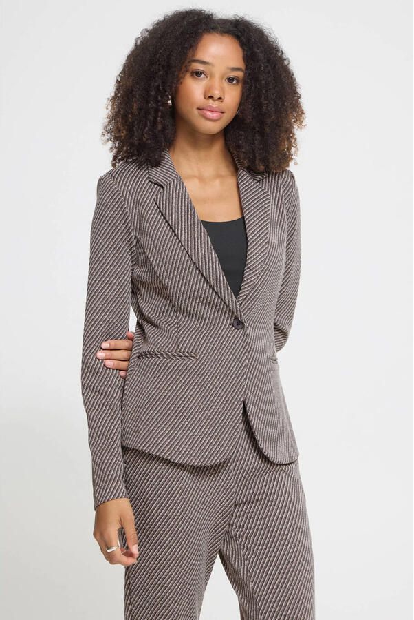 ICHI getailleerde gestreepte blazer bruin