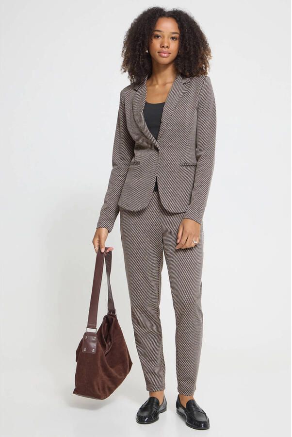 ICHI getailleerde gestreepte blazer bruin - Foto 3