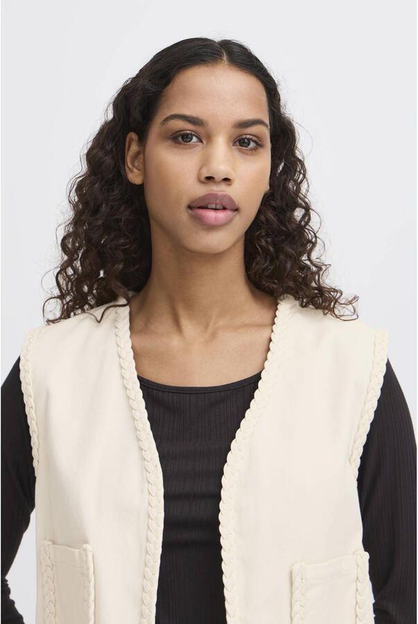 Ichi Open Vest met Korte Lengte en Zakken Beige Dames - Foto 2