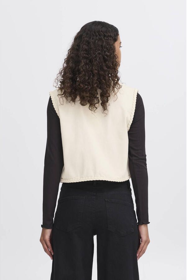 Ichi Open Vest met Korte Lengte en Zakken Beige Dames - Foto 3