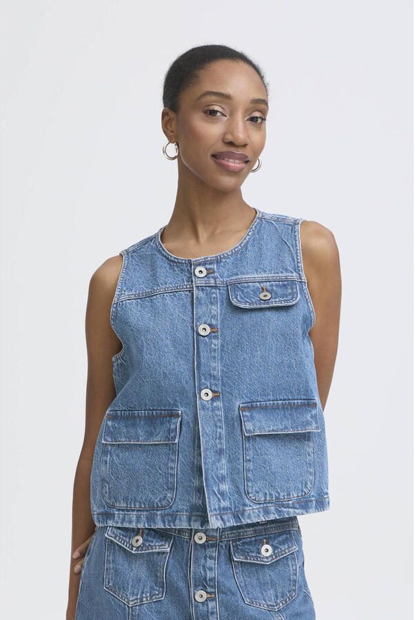 ICHI gilet medium blue denim