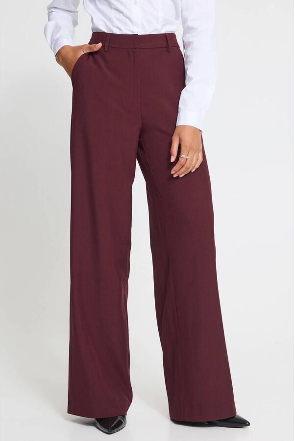 ICHI high waist wide leg broek donkerrood