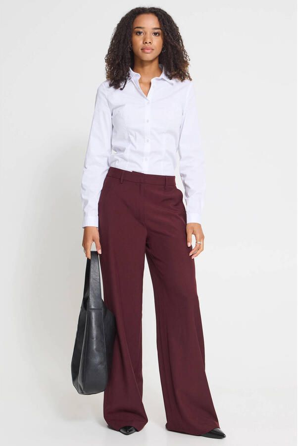 ICHI high waist wide leg broek donkerrood - Foto 2