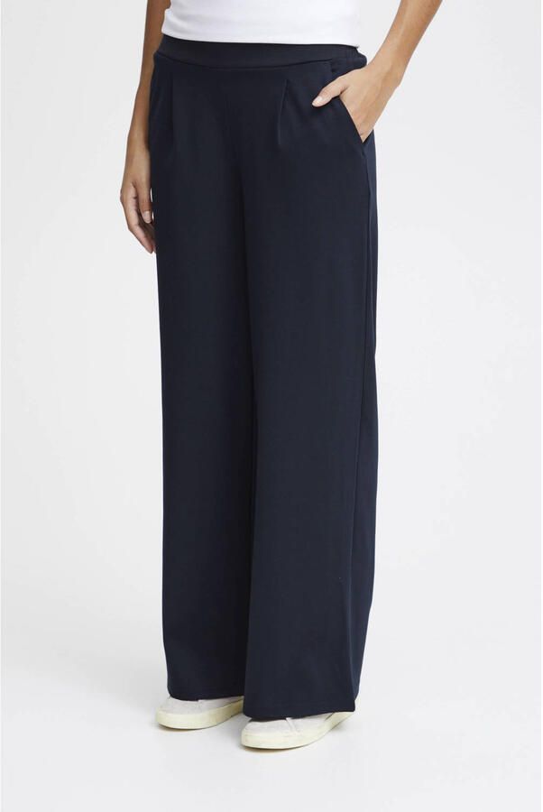 ICHI high waist wide leg pantalon IHKATE SUS LONG WIDE van polyester donkerblauw