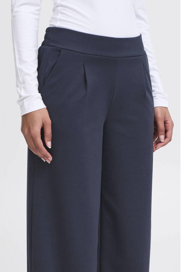 ICHI high waist wide leg pantalon IHKATE SUS LONG WIDE van polyester donkerblauw - Foto 3