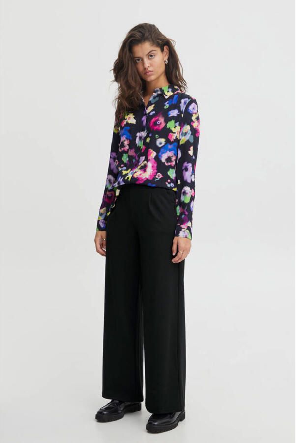 ICHI high waist wide leg pantalon IHKATE SUS LONG WIDE van polyester zwart - Foto 3