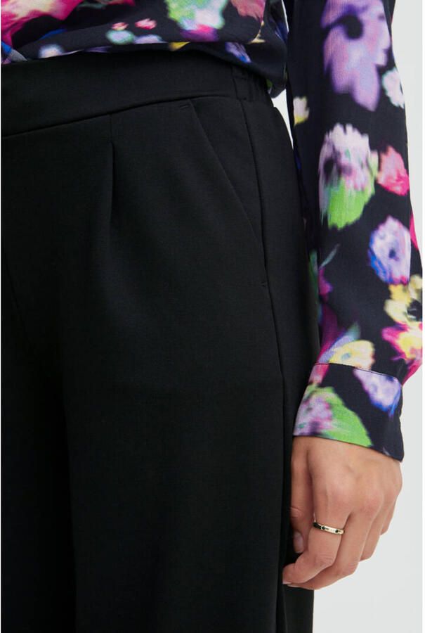 ICHI high waist wide leg pantalon IHKATE SUS LONG WIDE van polyester zwart