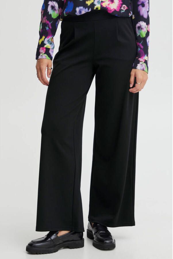 ICHI high waist wide leg pantalon IHKATE SUS LONG WIDE van polyester zwart - Foto 2
