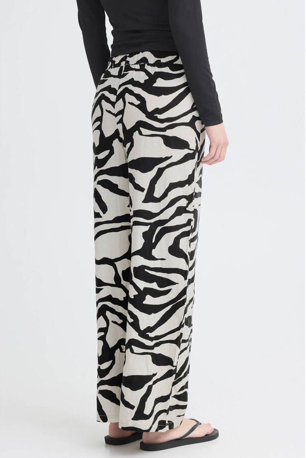 ICHI high waist casual broek met linnen zwart - Foto 2