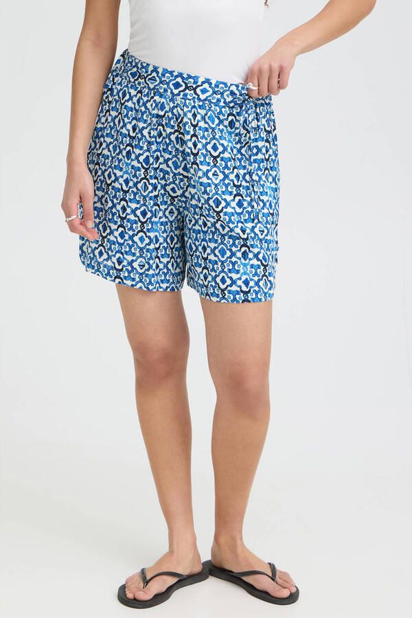 ICHI high waist gebloemde casual short blauw