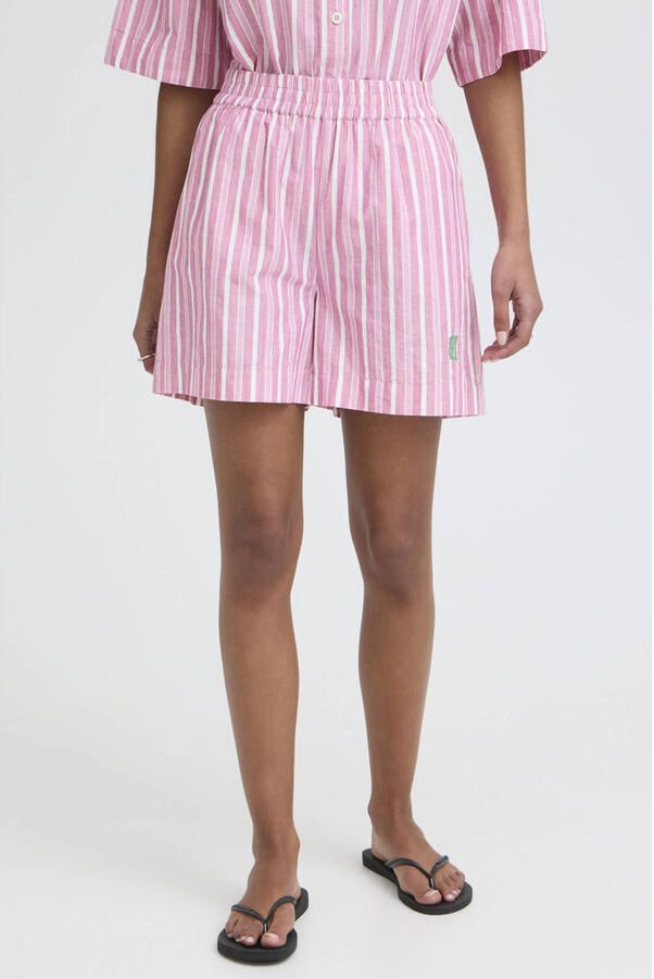 ICHI high waist gestreepte casual short roze