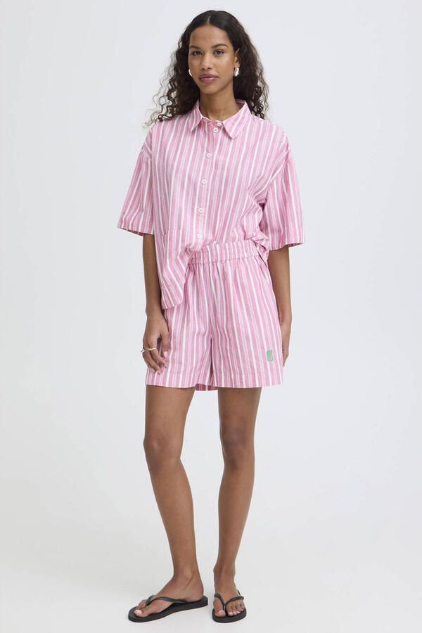 ICHI high waist gestreepte casual short roze - Foto 3