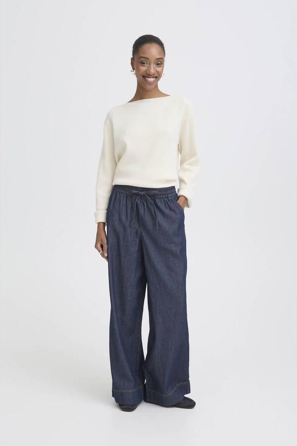 ICHI high waist wide leg jeans dark blue denim - Foto 3