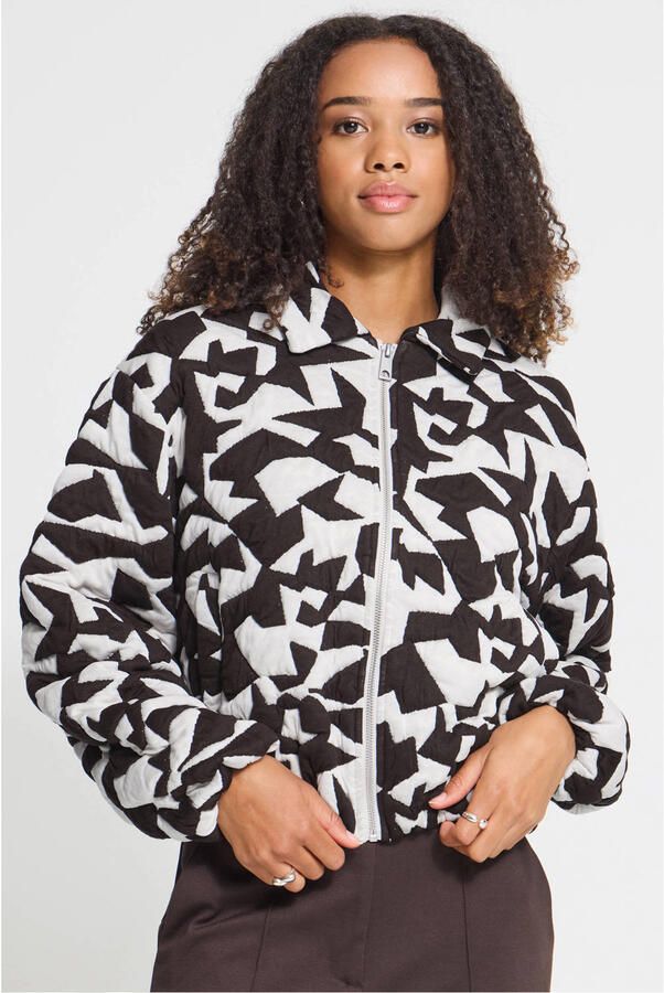 ICHI jacket met print bruin