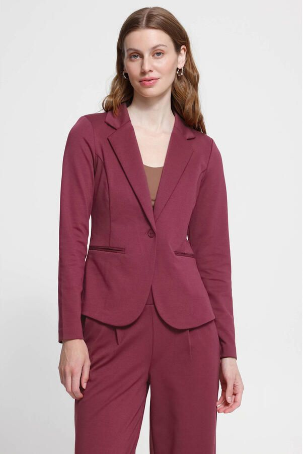ICHI jersey getailleerde blazer donkerrood