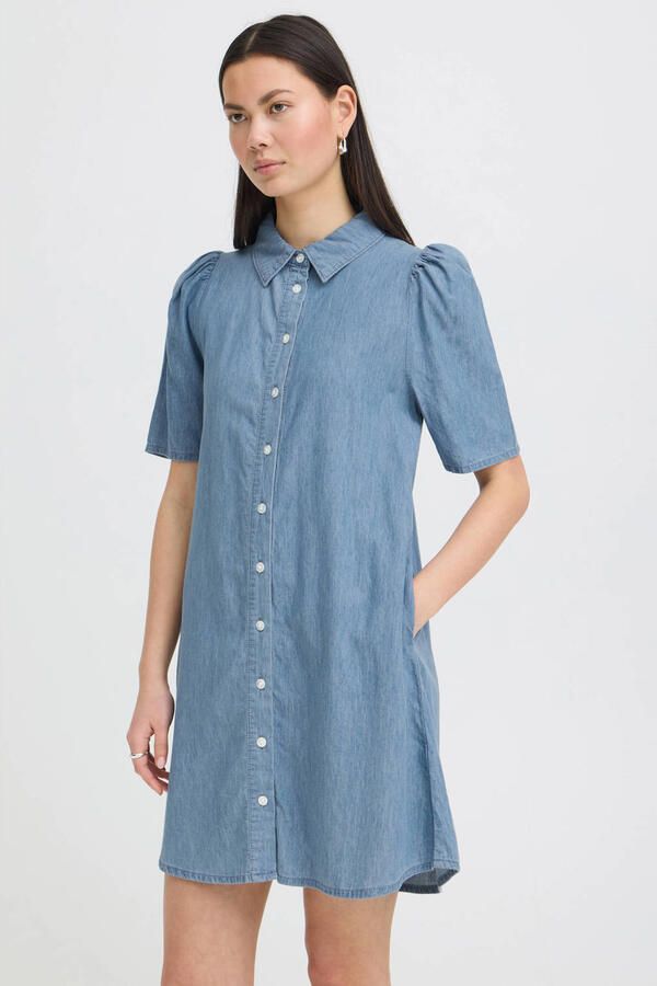 ICHI korte denim jurk lichtblauw