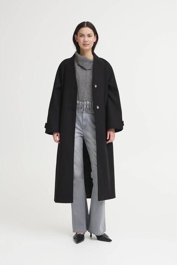 ICHI mouwloze poncho met franjes donkergrijs - Foto 2