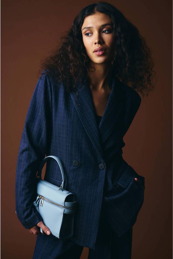 ICHI oversized blazer met krijtstreep donkerblauw - Foto 3