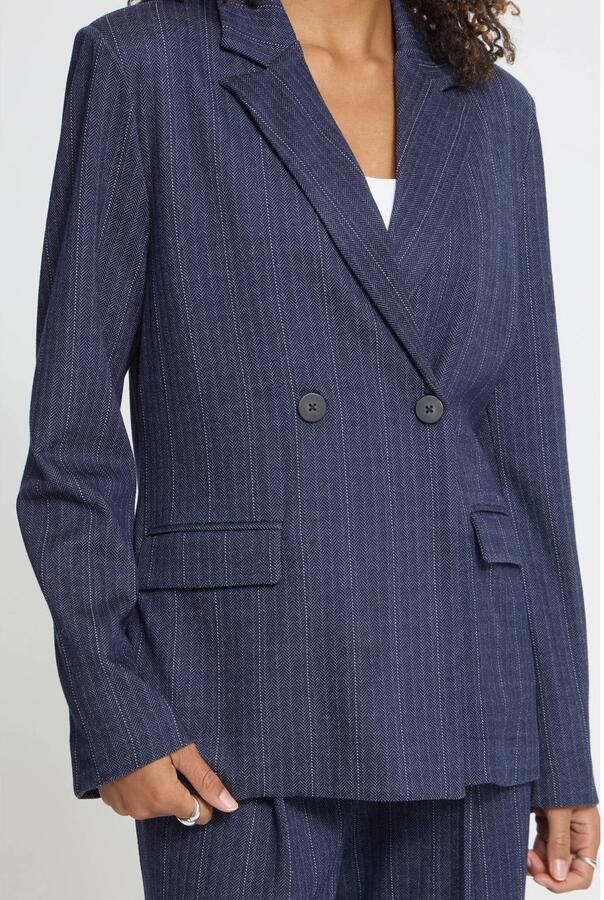 ICHI oversized blazer met krijtstreep donkerblauw - Foto 2