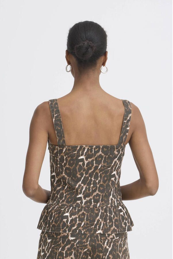 ICHI peplum top met panterprint bruin - Foto 2