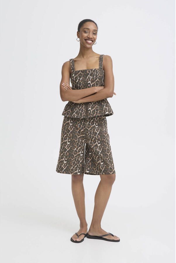 ICHI peplum top met panterprint bruin - Foto 3