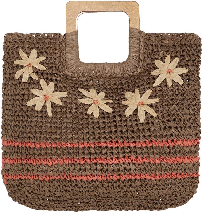 ICHI raffia handtas bruin