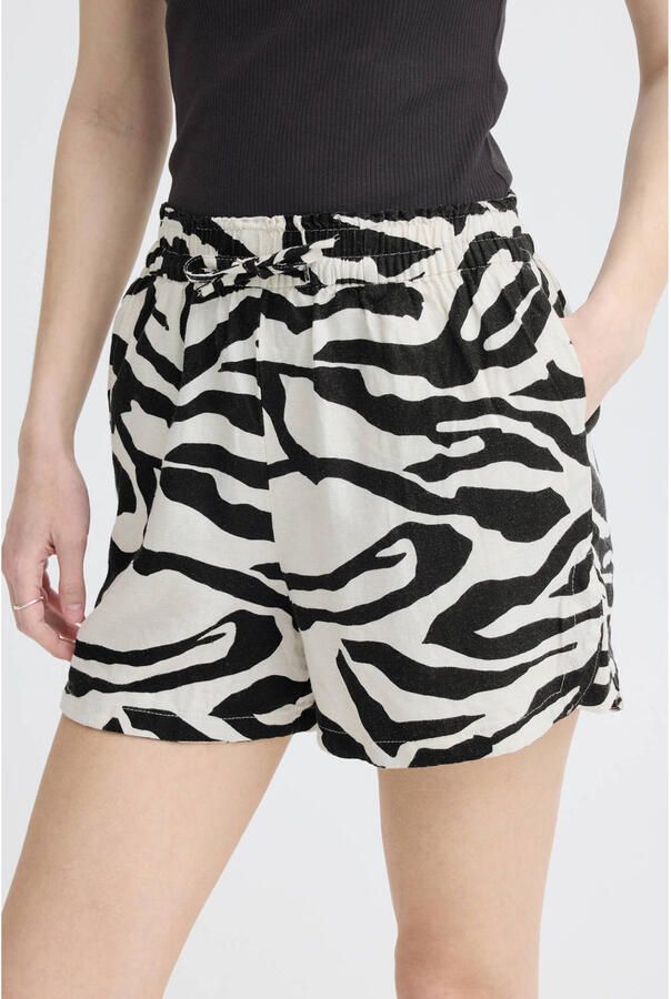 ICHI regular high waist casual short met linnen met zebraprint ecru - Foto 2