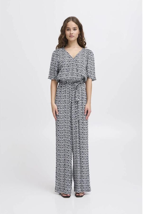 ICHI regular jumpsuit donkerblauw