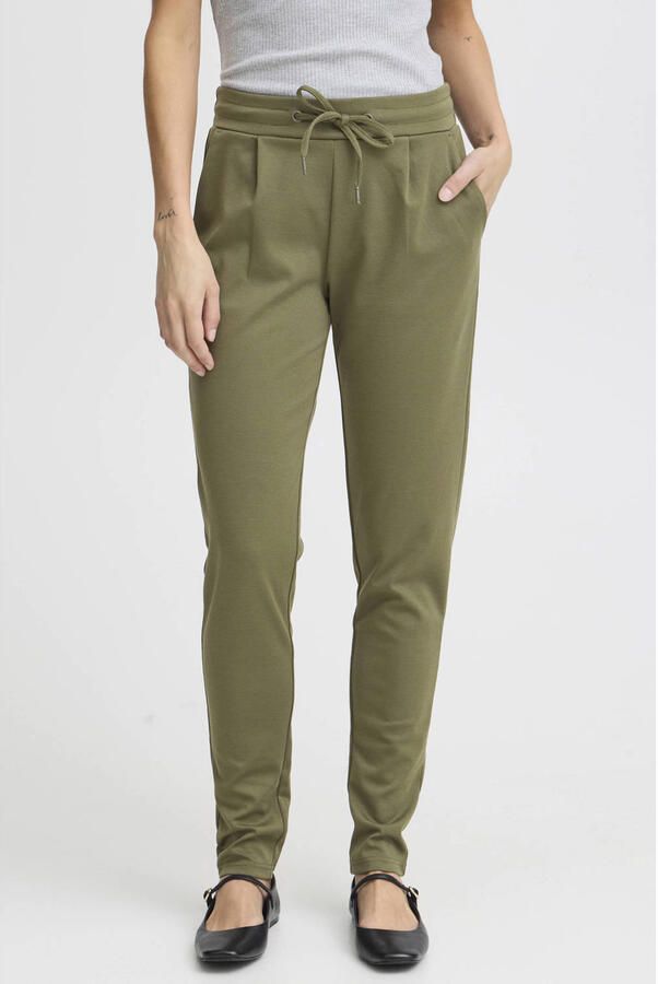 Ichi Groene vetersluiting achterzakbroek Green Dames