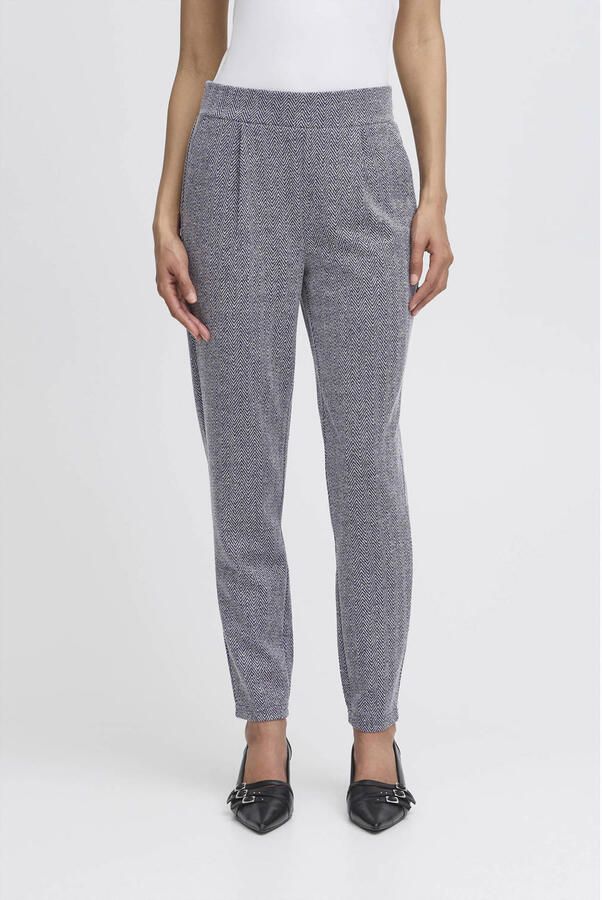 ICHI slim regular waist pantalon donkerblauw wit