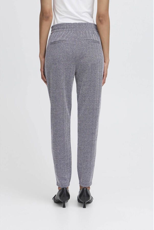 ICHI slim regular waist pantalon donkerblauw wit - Foto 2