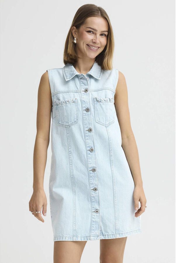 ICHI spijkerjurk light blue denim