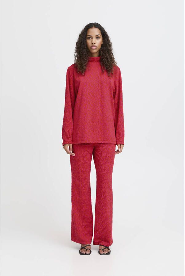ICHI straight casual broek rood