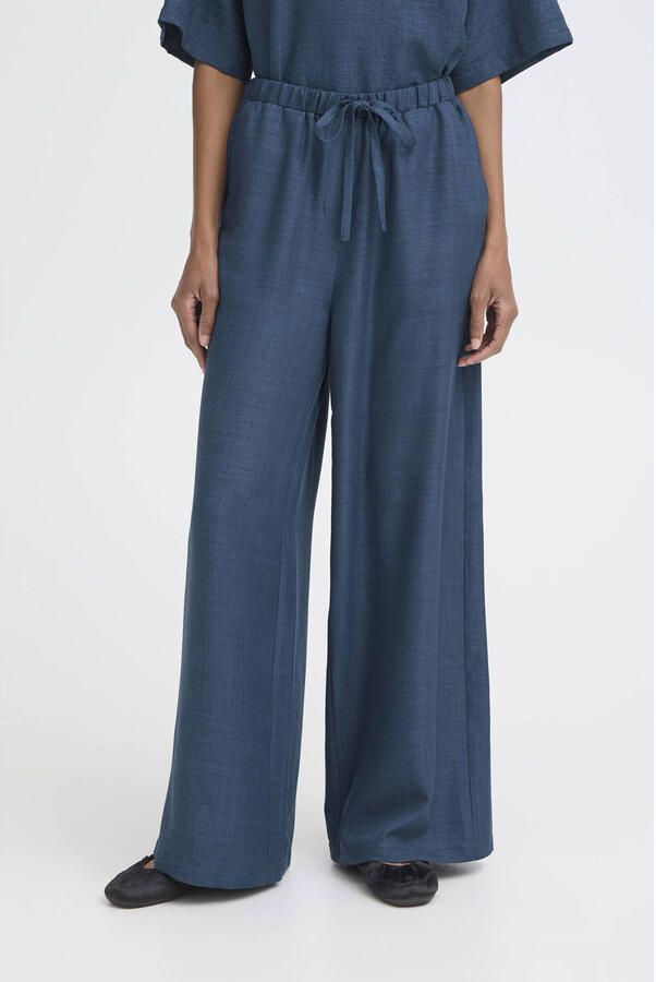 ICHI straight high waist casual broek blauw