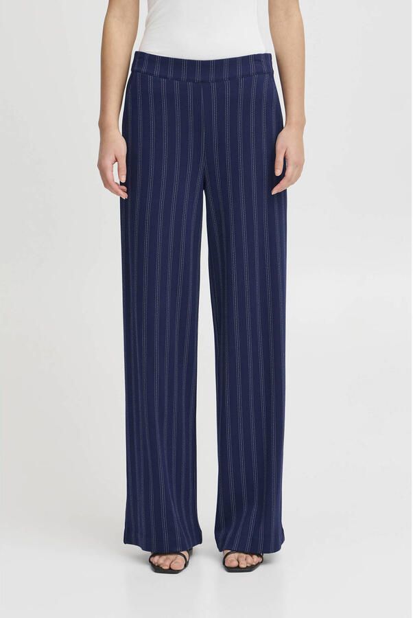ICHI straight high waist pantalon donkerblauw
