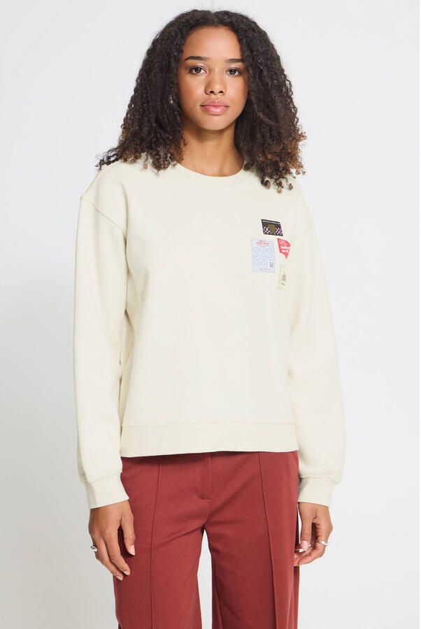 ICHI sweater met print ecru