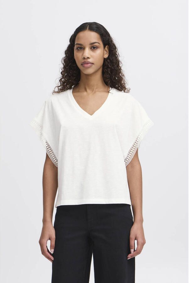 Ichi Vrouwelijke Cloud Dancer T-shirt met geborduurde randen White Dames - Foto 2