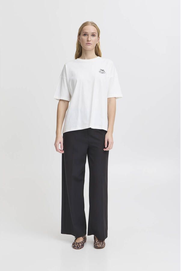 Ichi Grafische Print Tee Cloud Dancer White Dames