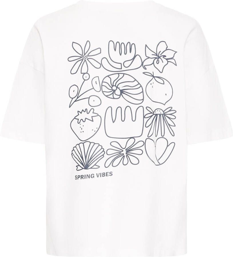 Ichi Grafische Print Tee Cloud Dancer White Dames - Foto 2
