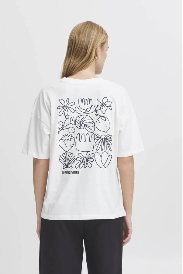 Ichi Grafische Print Tee Cloud Dancer White Dames - Foto 3