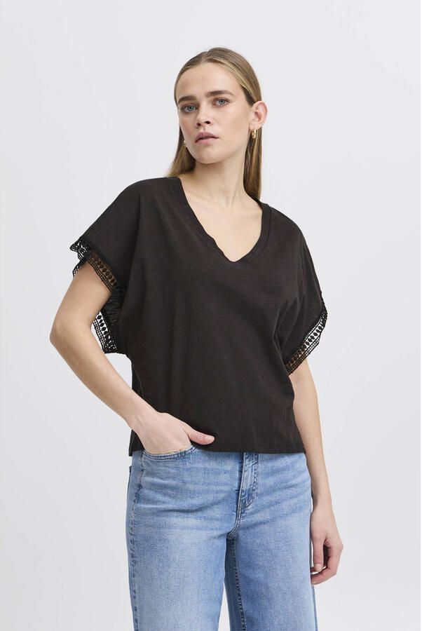 Ichi Zwarte Vrouwelijke Tee met Geborduurde Randen Black Dames - Foto 2