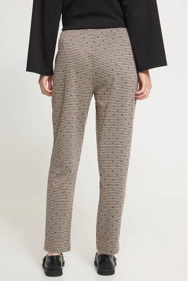 ICHI tapered geruite broek met stippen bruin - Foto 2