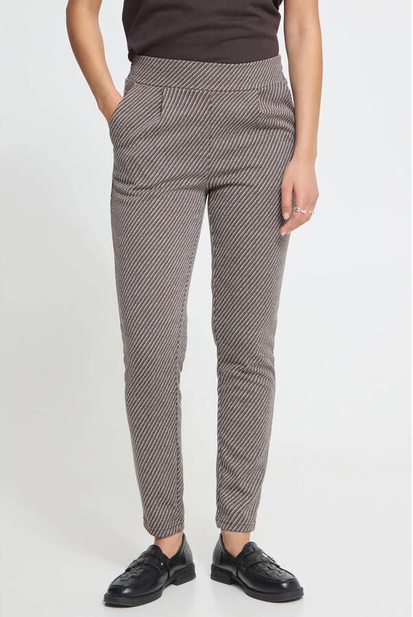 ICHI tapered gestreepte broek bruin