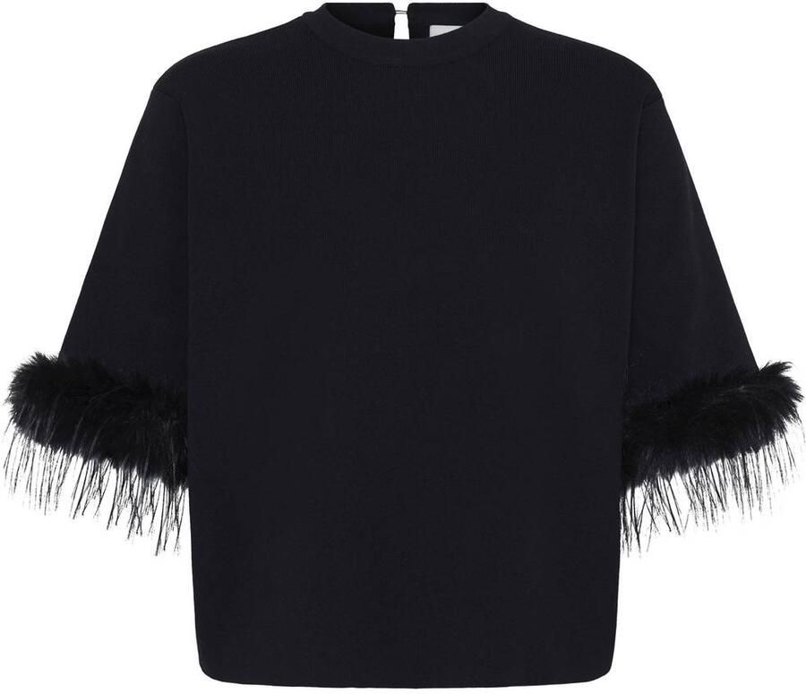 ICHI top met veren zwart